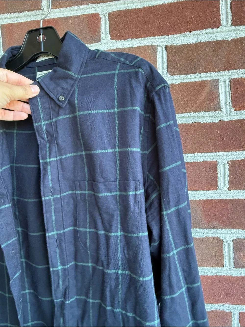J. Crew Men’s Navy Blue Green Windowpane Plaid Flannel Long Sleeve Shirt Small
